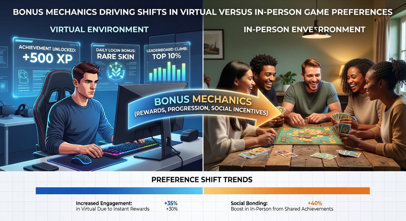 Grafiek die voorkeuren tussen virtuele en fysieke spellen weergeeft met bonusinvloeden