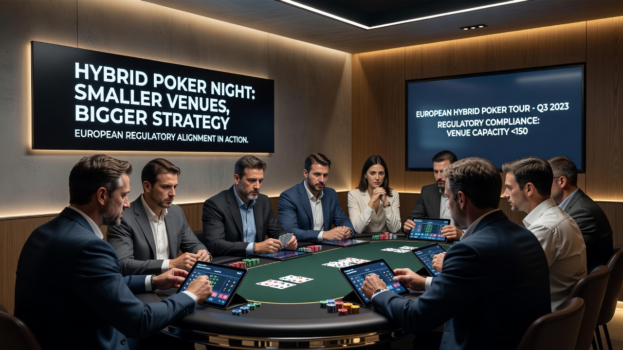 Overzicht van een hybride poker sessie met zowel fysieke als virtuele deelnemers
